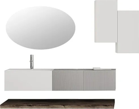 Lavabo 60 cm con due cassetti laterali 40 cm grigi specchio e mensole inferiori Rovere Scuro - Itaca