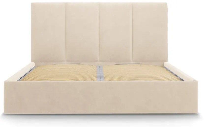 Letto matrimoniale imbottito beige con contenitore con griglia 160x200 cm Juniper - Mazzini Beds