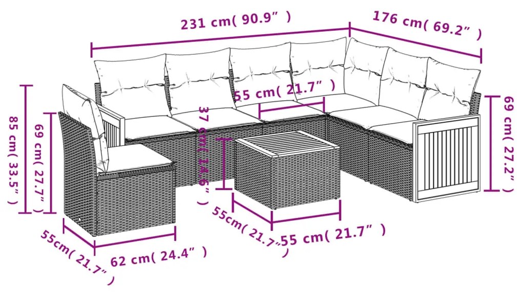 Set Divani da Giardino con Cuscini 7pz Nero Polyrattan