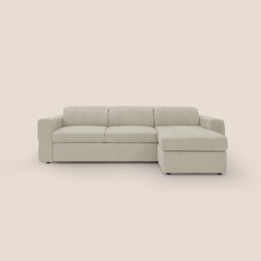 Kronos Divano angolare con pouf estraibile e penisola contenitore in microfibra impermeabile T11 panna