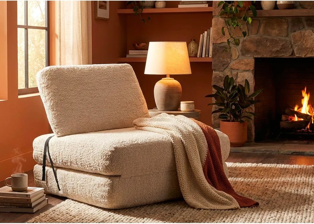 Poltrona bianca allungabile con rivestimento in bouclé Faster – Mauro Ferretti