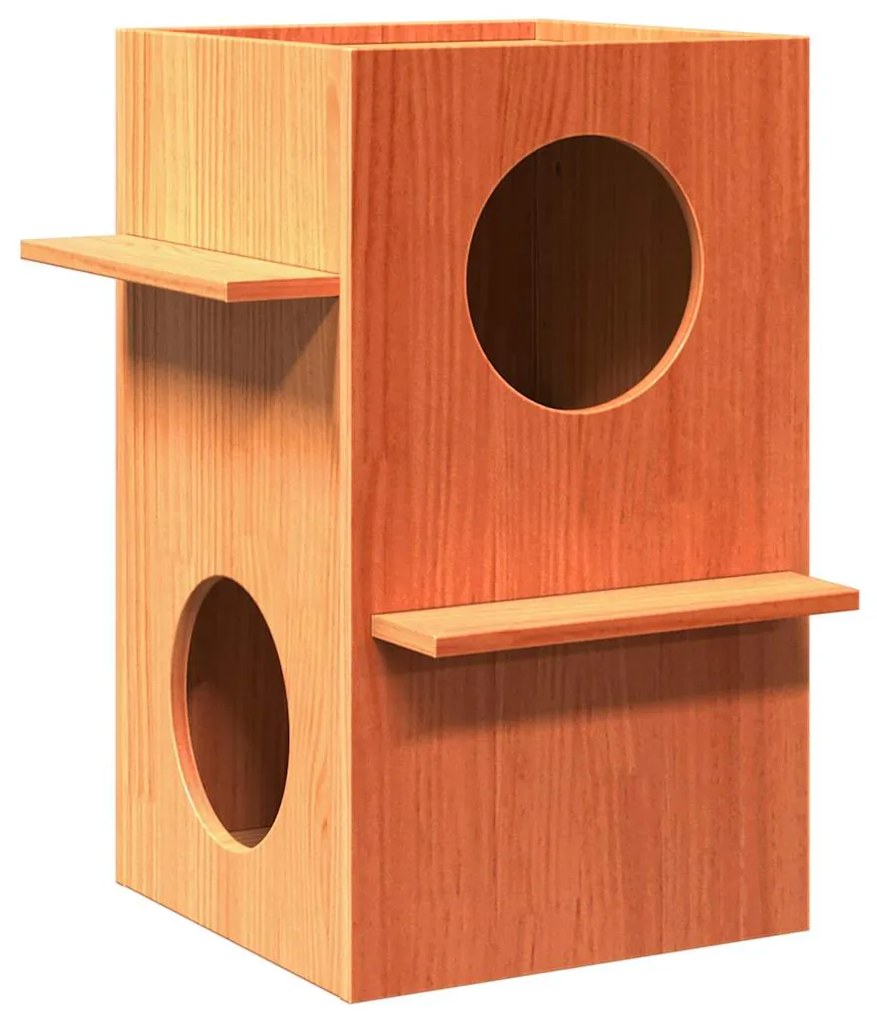 Cuccia Per Gatti Marrone Cera 43x43x60cm Legno Massello Di Pino /