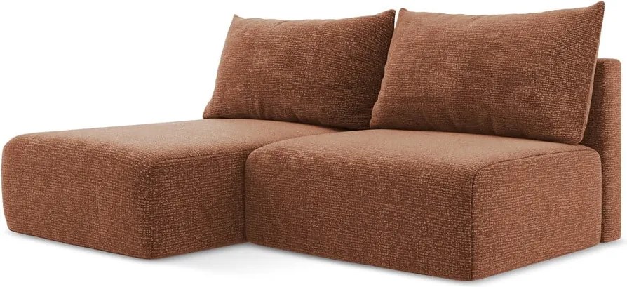 Divano angolare color mattone allungabile/con contenitore (con penisola a sinistra) Kalena – Makamii