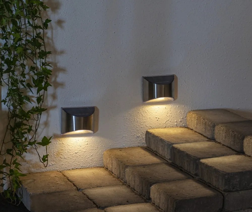 Set di 2 luci LED solari a parete in acciaio inox, altezza 8 cm Wally - Star Trading