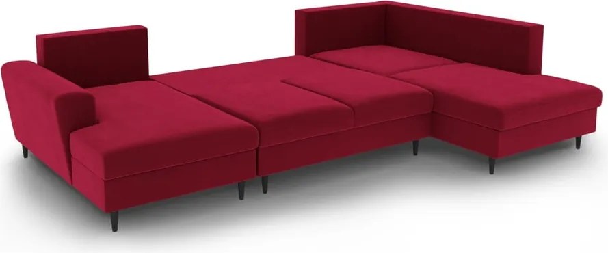 Divano angolare rosso allungabile e con contenitore (con penisola a destra/a U) con rivestimento in velluto Kyoto – Cosmopolitan Design