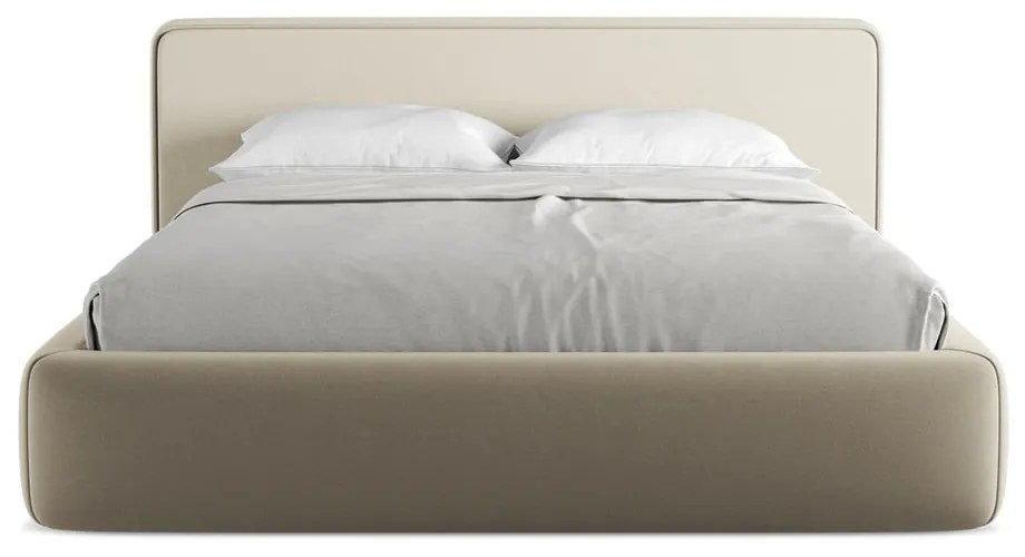 Letto matrimoniale imbottito beige con vano contenitore con griglia 160x200 cm Kiana - Makamii