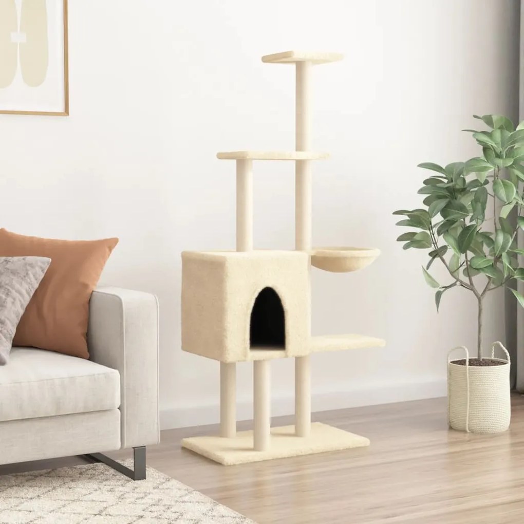 Albero per gatti con tiragraffi in sisal crema 145 cm