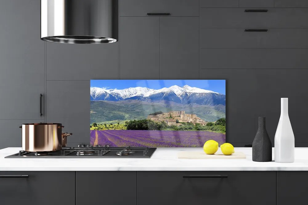 Pannello paraschizzi cucina Prato fiori paesaggio di montagna 120x60 cm