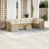 Set Divani da Giardino 11 pz con Cuscini Beige in Polyrattan 3226331