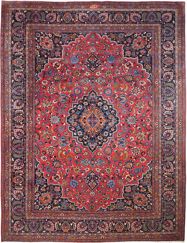 Mashad Tappeto 300 x 380 Rosso (Iran) Annodato A Mano