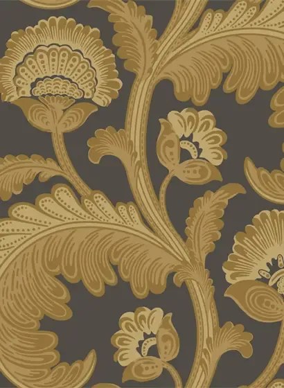 Cole & Son Carta da parati Fanfare Flock - Ochre on Charcoal