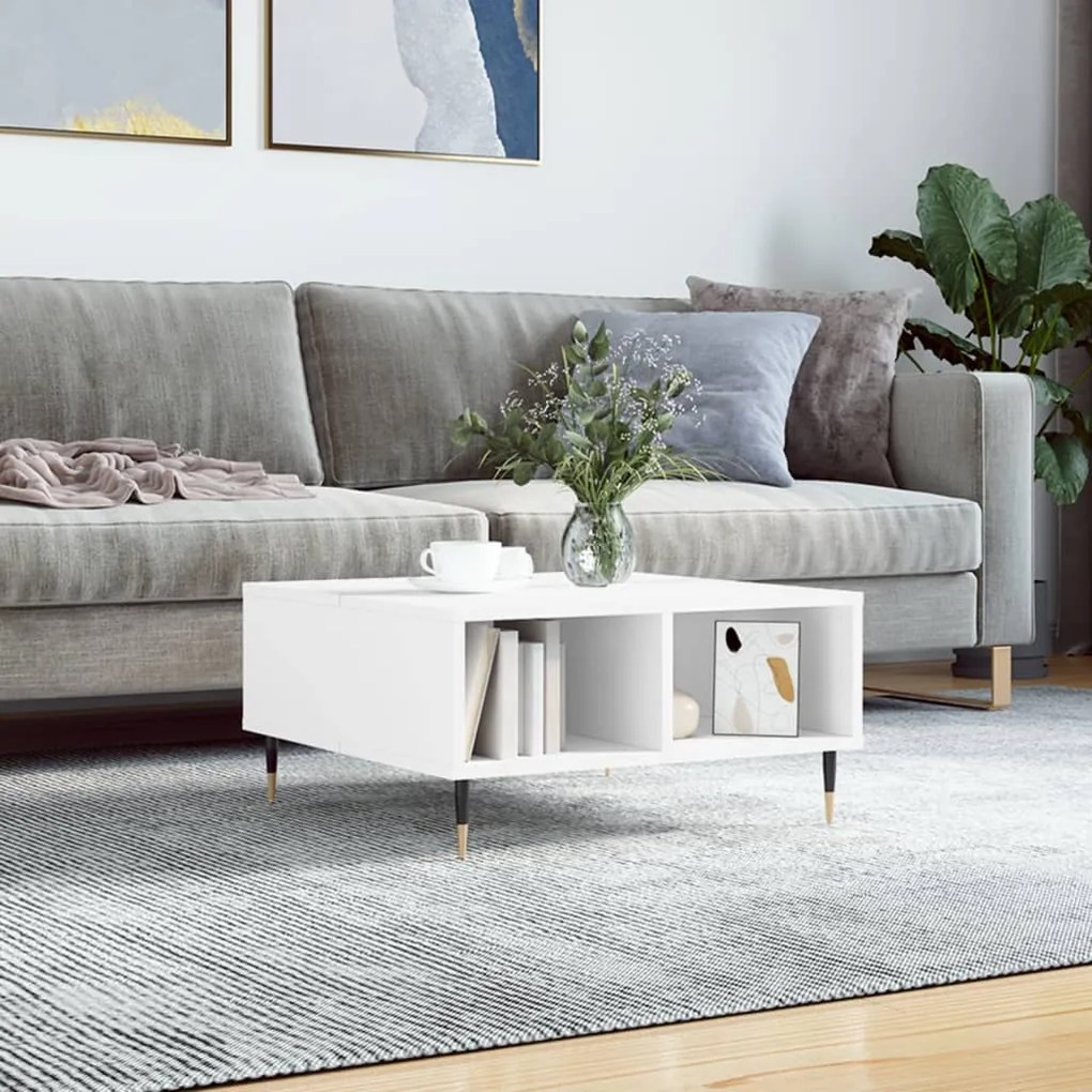Tavolino Da Salotto Bianco 60x60x30 Cm İn Legno Multistrato /