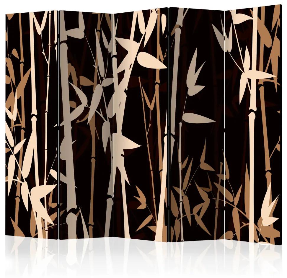 Paravento design Bambù orientale II (5-parti) - piante marroni su sfondo nero