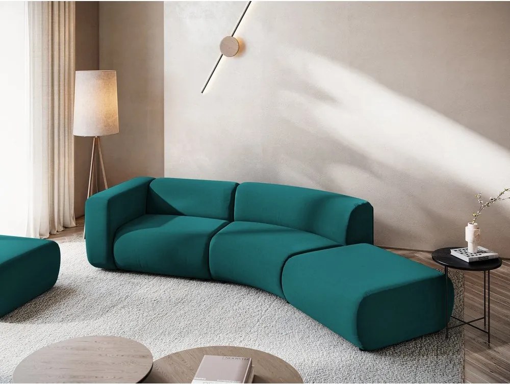 Chaise longue turchese (con penisola a destra) con rivestimento in velluto Ekahi – Makamii