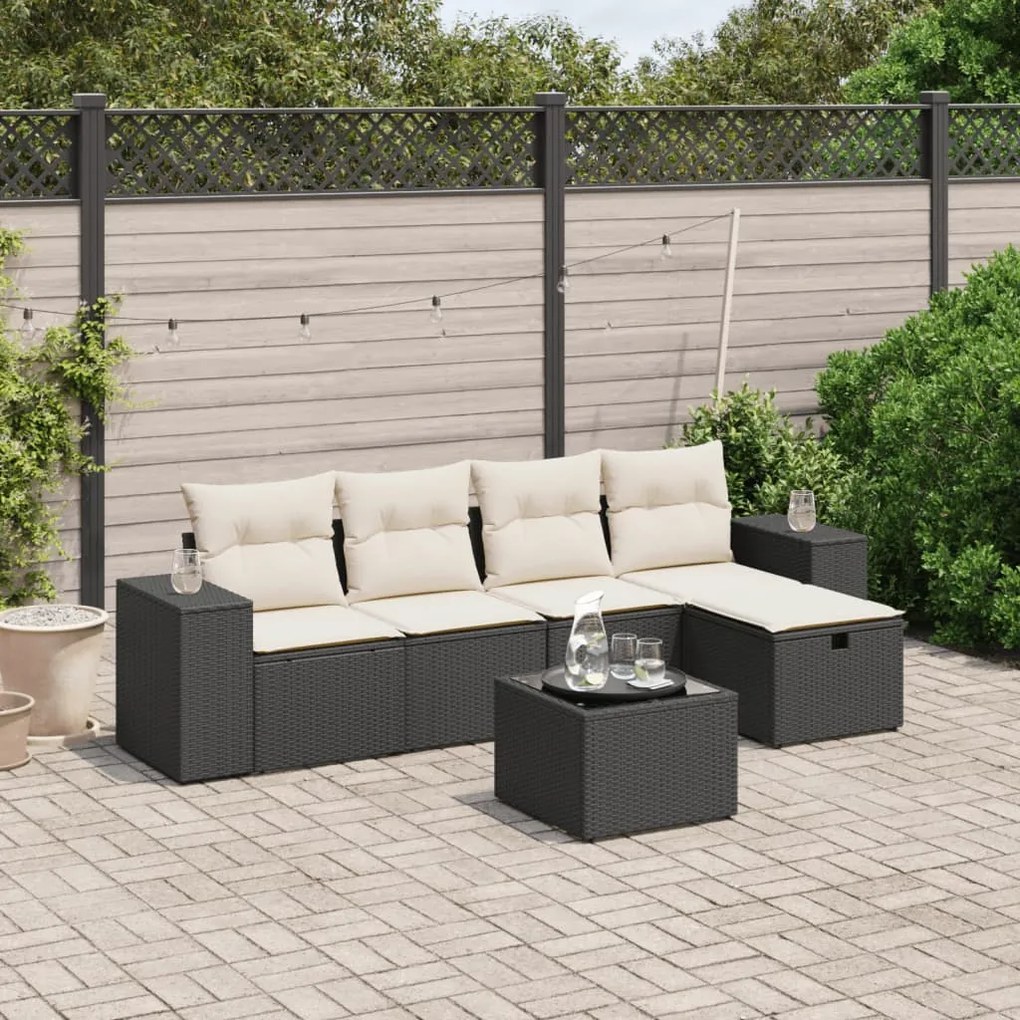 Set divano da giardino 6 pz con cuscini nero in polyrattan