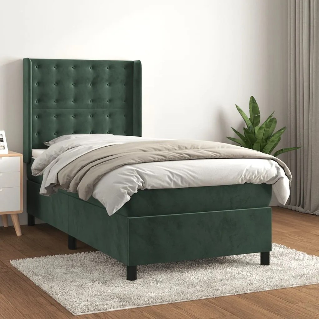 Giroletto A Molle Con Materasso Verde Scuro 80x200 Cm Velluto /