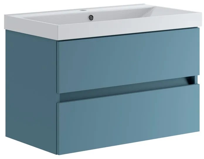 Mobile sottolavabo e lavabo Kora per vasca centrale laccato opaco blu pacifico L 79.5 x H 50 x P 45.5 cm 2 cassetti