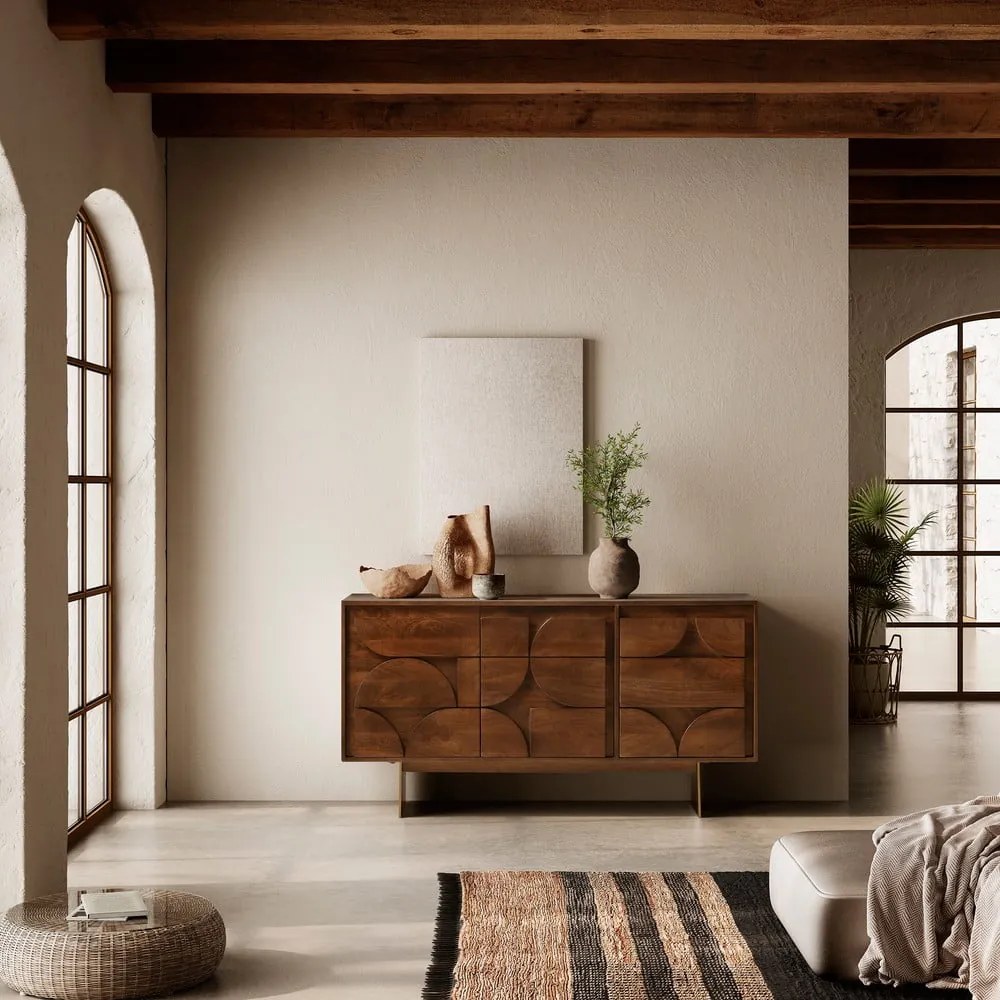 Cassettiera marrone in mango massiccio 145x76x40 cm Trisha – MOME