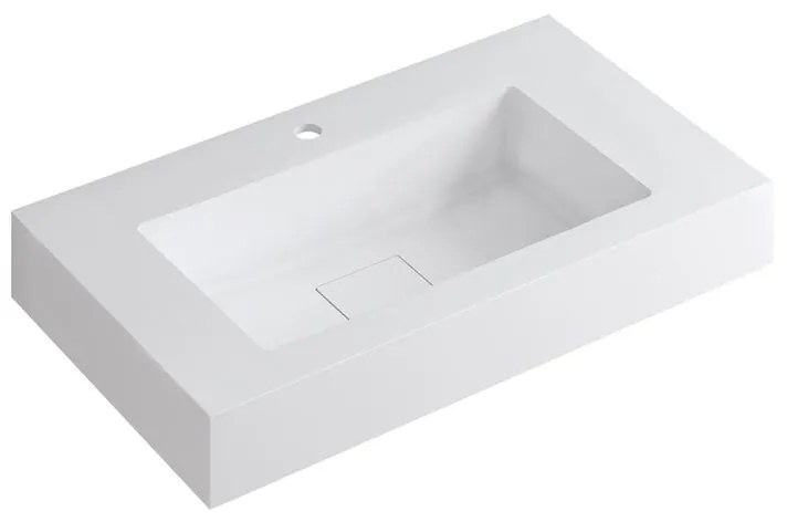 Lavabo integrale bacino al centro rettangolare L 90.5 x H 15 x P 46 cm in resina bianco