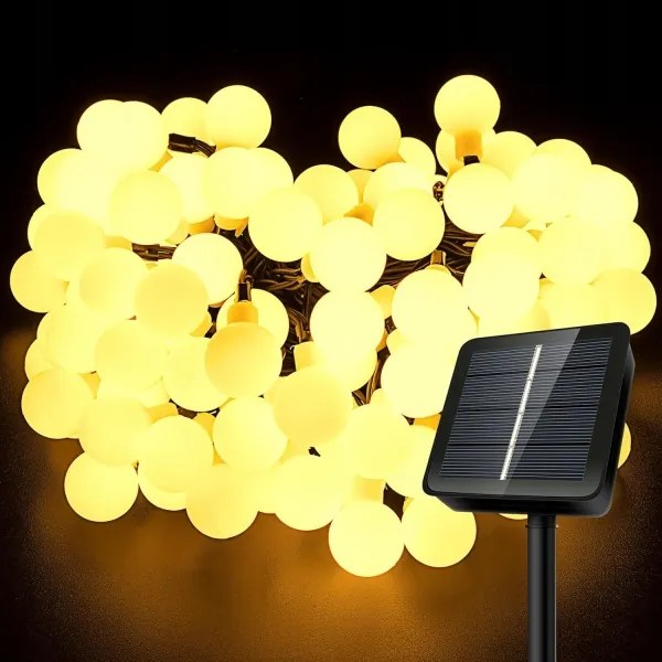 Catena decorativa solare a LED, 50 LED / 8 funzioni, 500 mAh, 9,5 m, IP67, bianco caldo