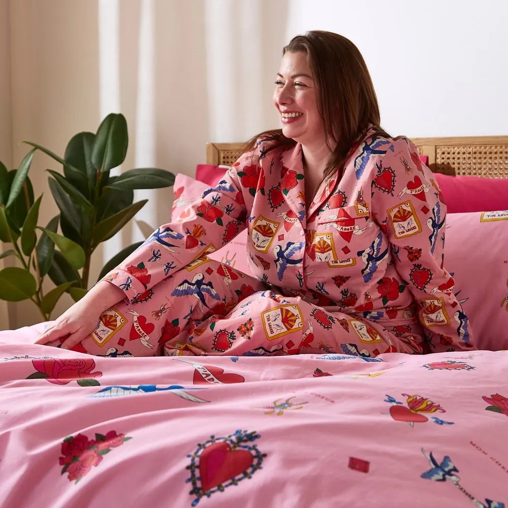 Set copripiumino e federa bianco e rosa in cotone per letto singolo 135x200 cm Mon Coeur – Their Nibs