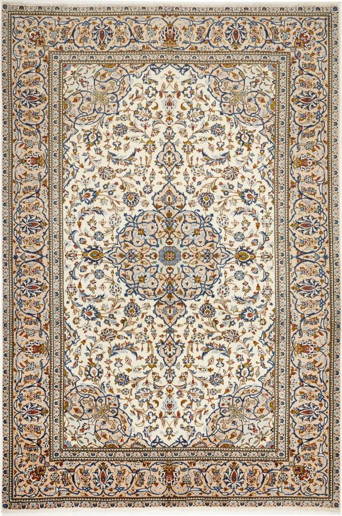 Kashan Tappeto 280x190 Beige (Iran) Annodato A Mano