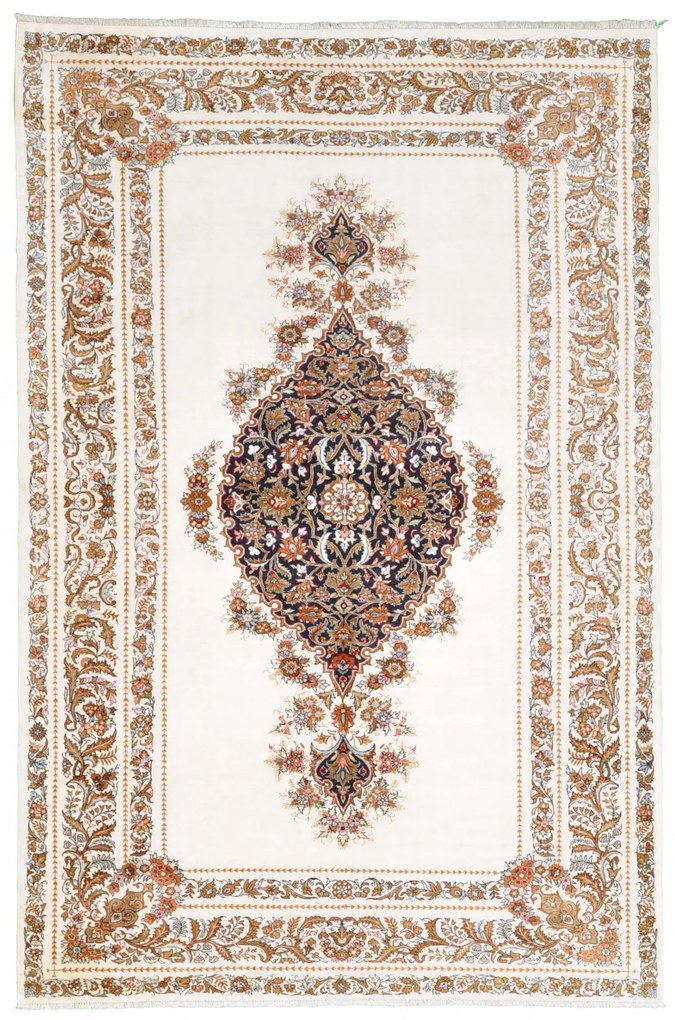 Ghom Tappeto 210x140 Beige (Iran) Annodato A Mano