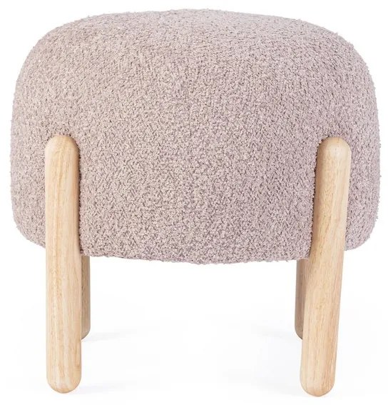 Pouf DAYLA in tessuto rosa antico effetto bouclé e gambe in legno rubberwood