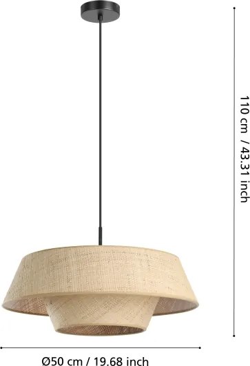 Eglo 44096 - Sospensione su cavo MARFORD 1xE27/60W/230V in rafia