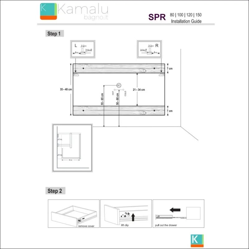 Kamalu - mobile bagno 120cm bicolore con 2 cassetti scorrevoli spr-120c