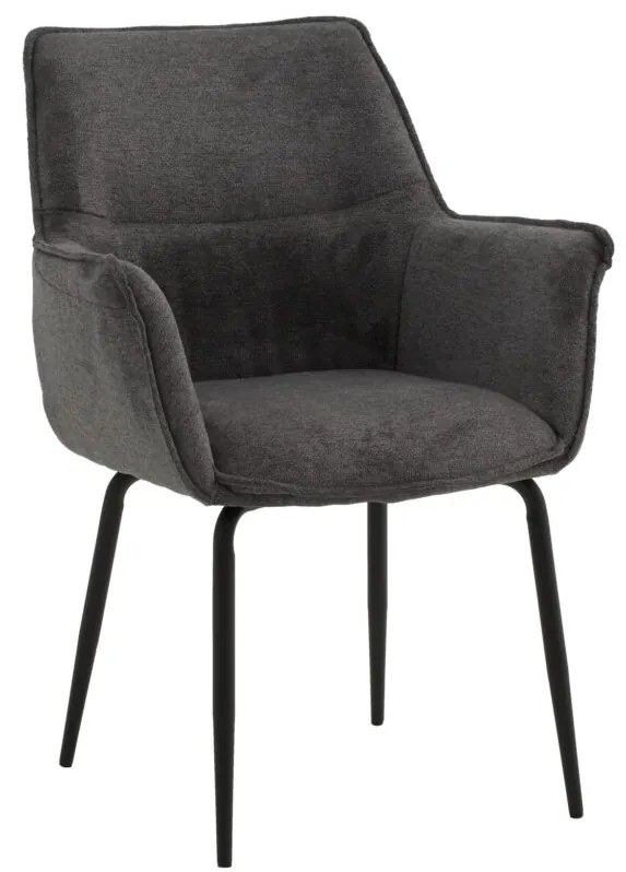 Set di sedie SHERMAN OAKS in tessuto grigio e gambe in metallo nero, con braccioli