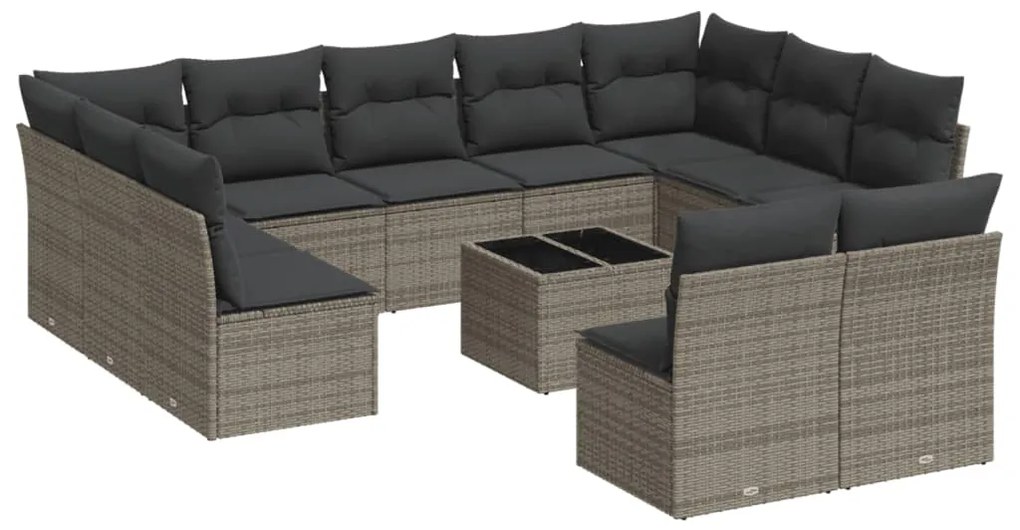 Set divani da giardino 12 pz con cuscini grigio in polyrattan