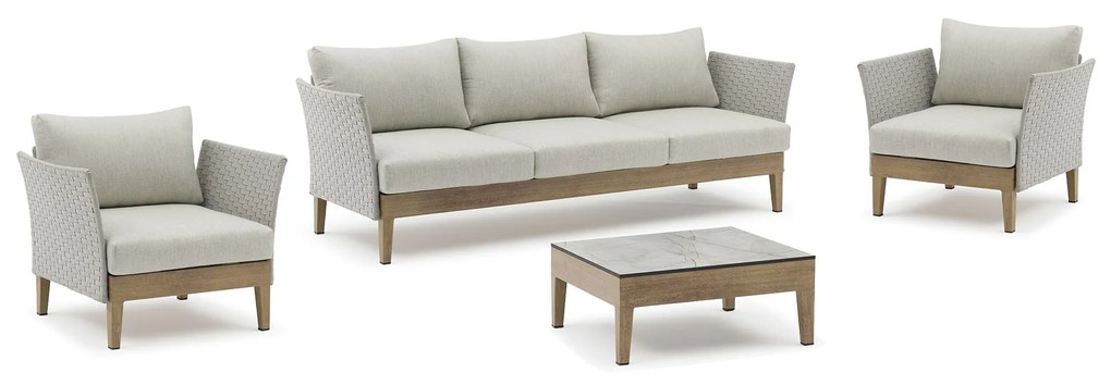 ZORA - salotto con struttura in alluminio effetto legno