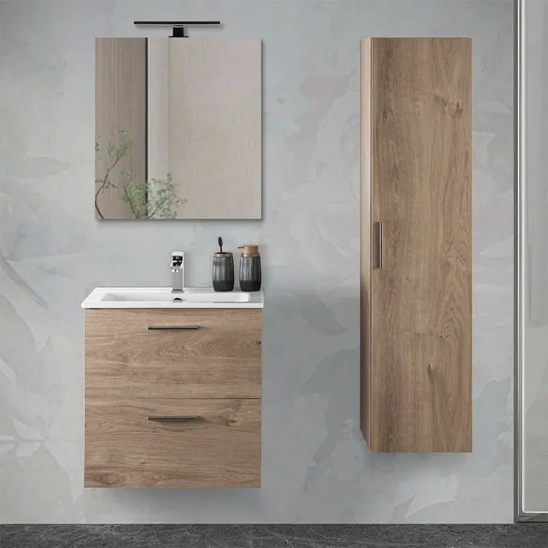 Mobile bagno sospeso 60 rovere africa con lavabo e specchio Miami