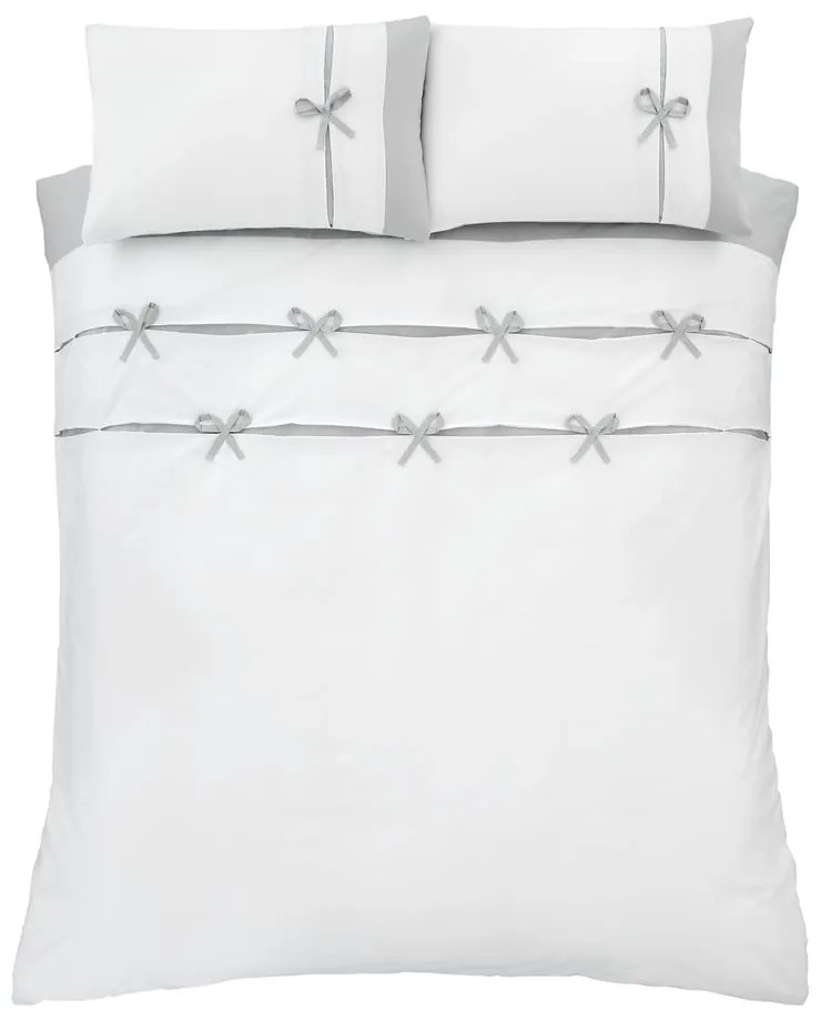 Set copripiumino e federa bianco e grigio per letto matrimoniale e per letto esteso 230x220 cm Milo Bow – Catherine Lansfield