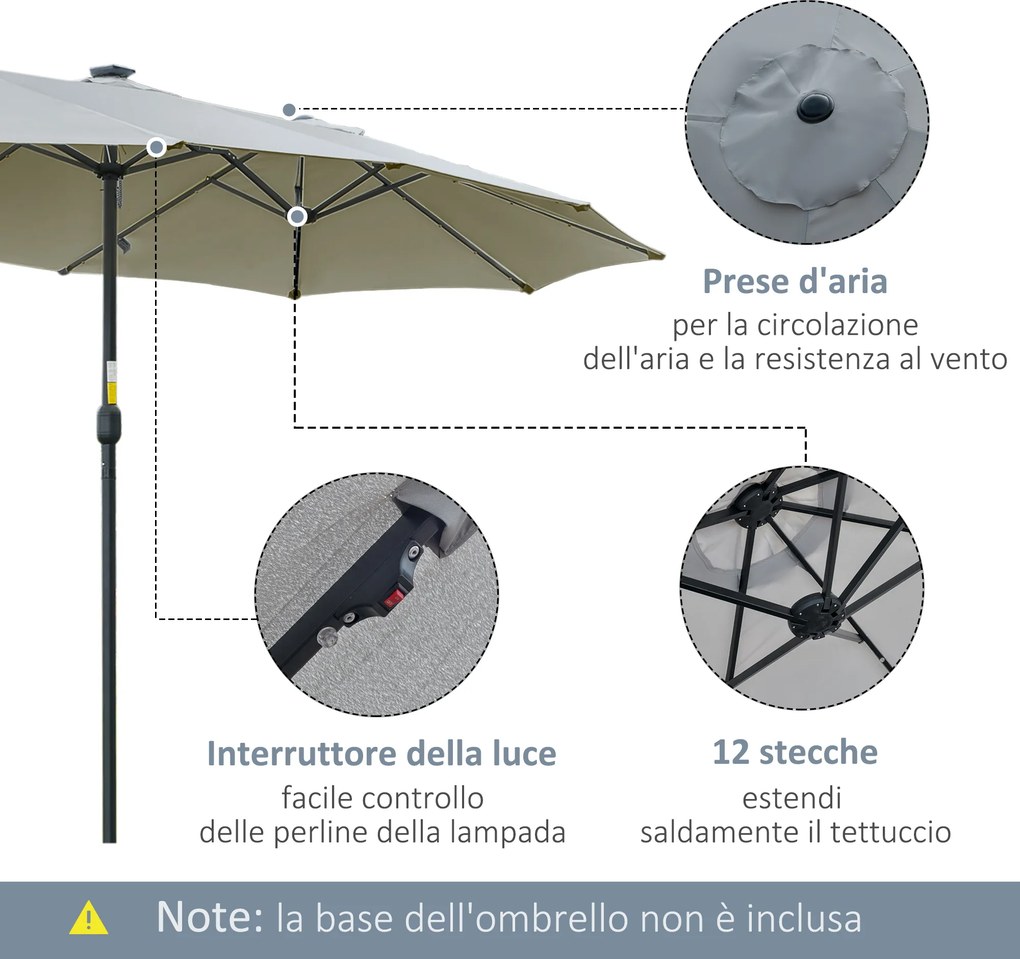 Ombrellone da Giardino Doppio 450 cm con 48 Luci LED e Manovella Grigio Chiaro...