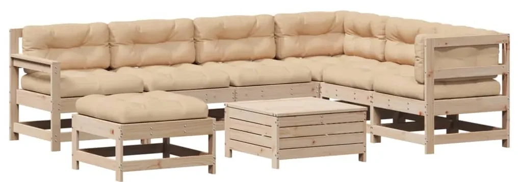 Set salotto giardino 8 pz cuscini antracite legno massello pino