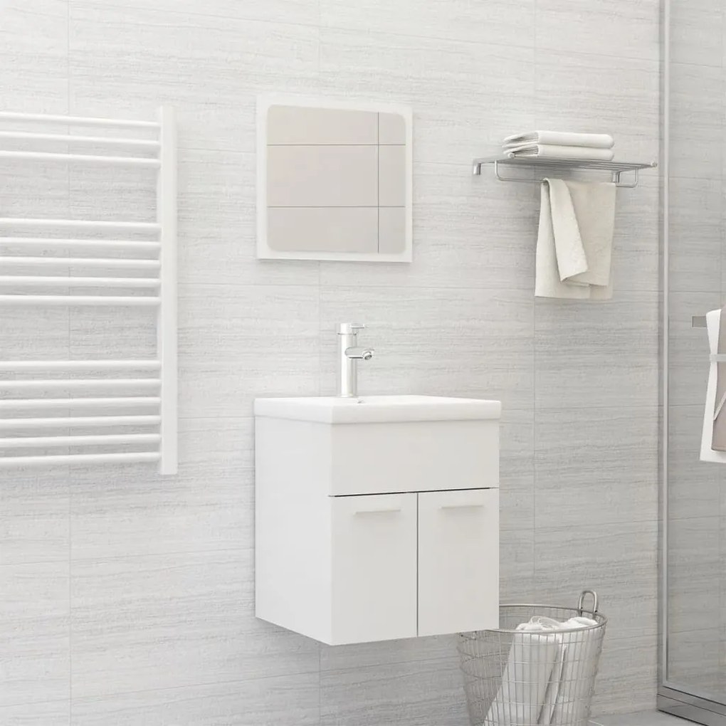 Set Mobili Da Bagno Bianco Lucido İn Truciolato /