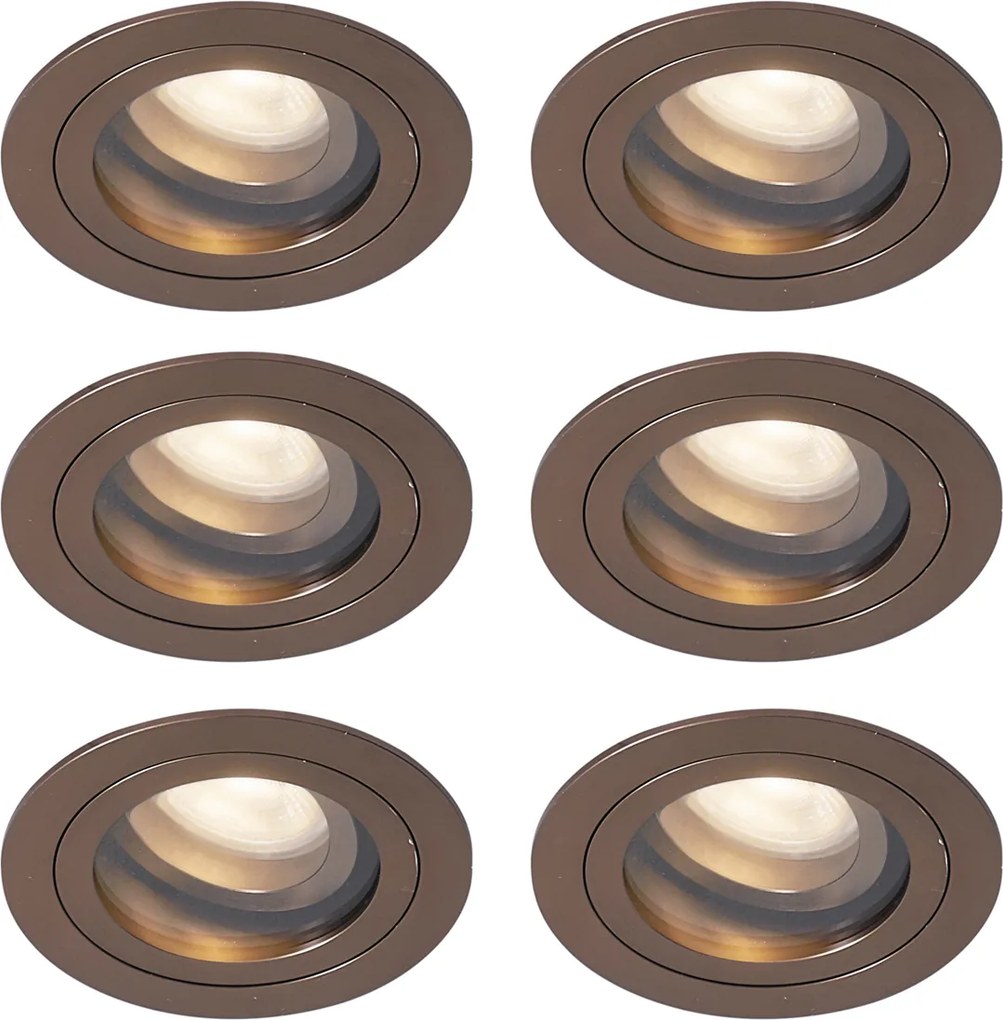 Set di 6 faretti da incasso moderni bronzo scuro orientabili e inclinabili IP44 - Chuck