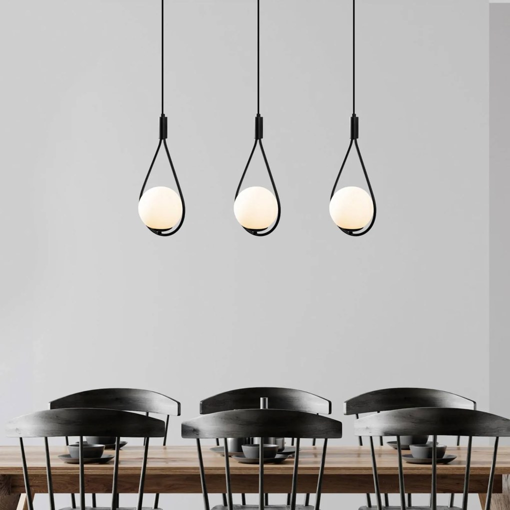 Opviq Lampada a sospensione GMN-00009 a 3 luci nero/vetro opalino