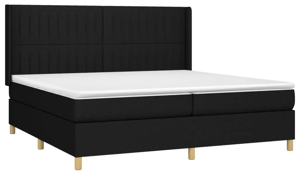 Letto a Molle Materasso e LED Nero 200x200cm in Tessuto