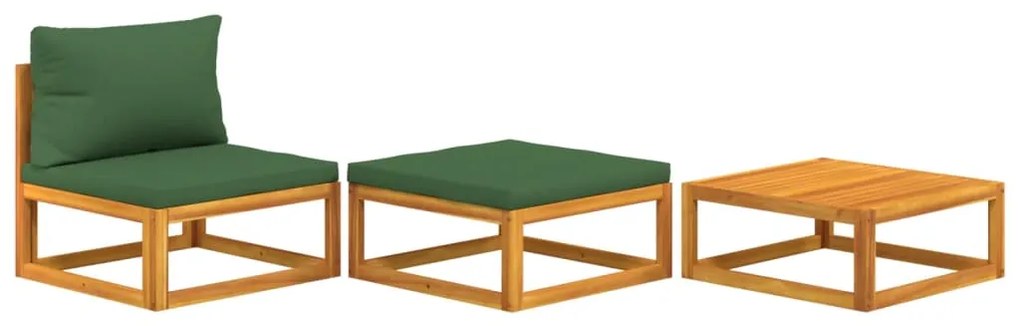 Set mobili da giardino 3pz con cuscini legno massello di acacia