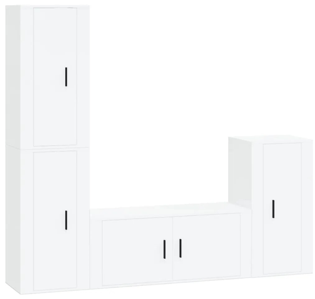 Set di mobili porta tv 4 pz bianco lucido in legno multistrato