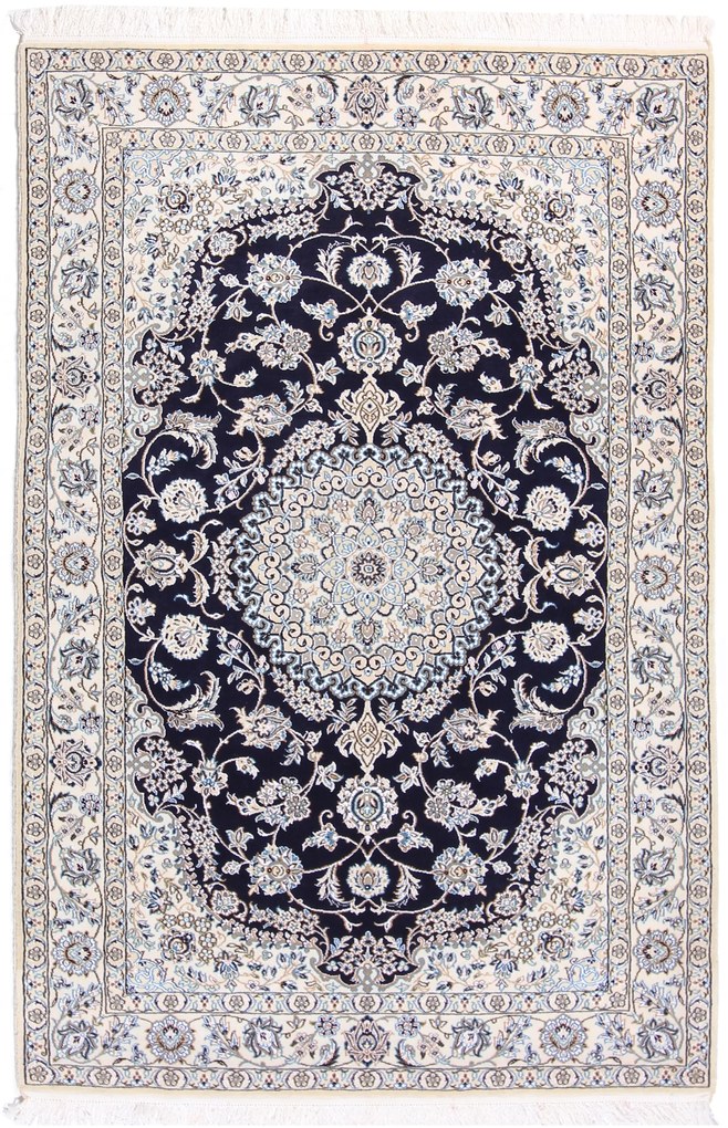 Nain Tappeto 140 x 210 Blu (Iran) Annodato A Mano
