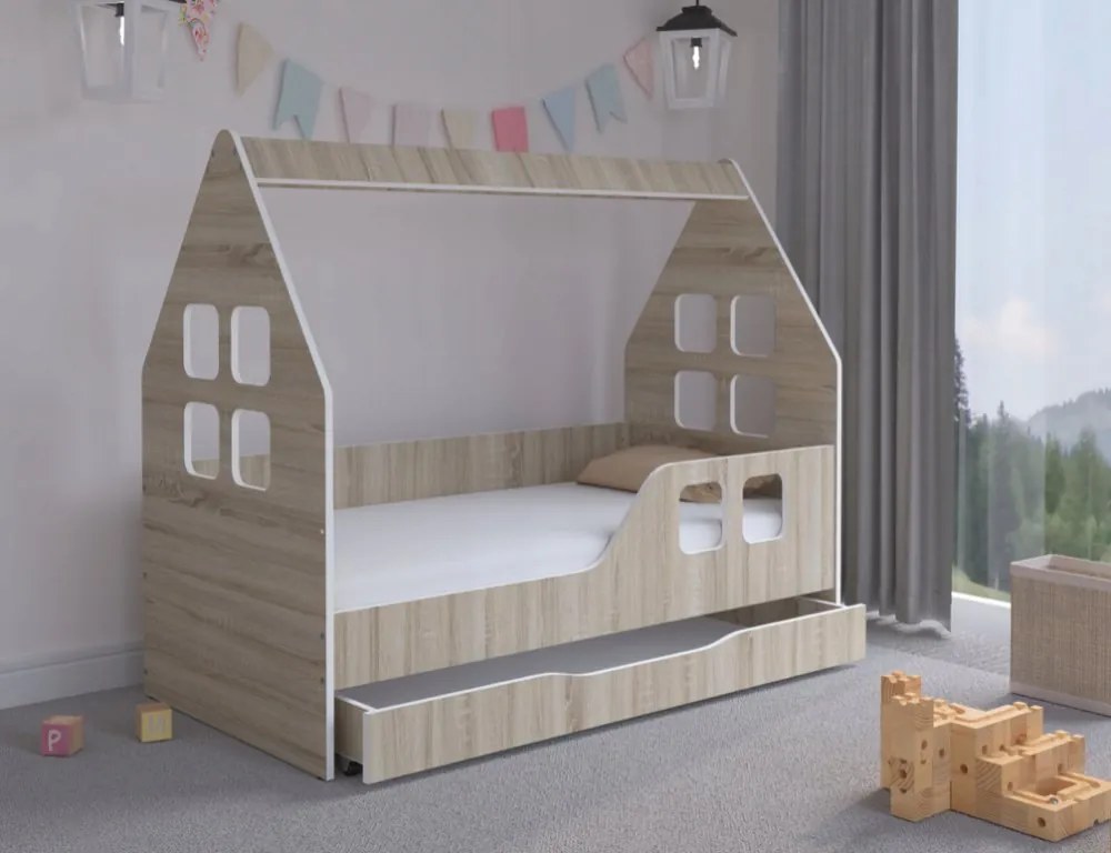 Letto per bambini con cassetto 140 x 70 cm in rovere sonoma destro