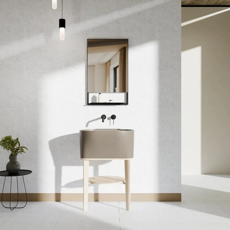 Mobile bagno da terra con lavabo L 50 x H 57 x P 41.5 cm frassino naturale e siena per vasca centrale Tino