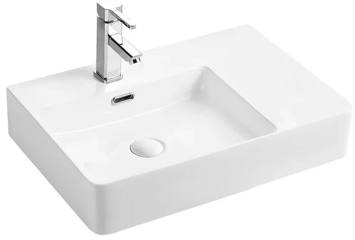 Lavabo sospeso 60x43 in ceramica lucida con ripiano a destra