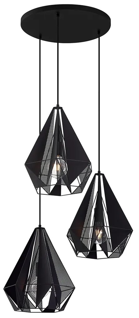 Lampada a sospensione industriale nera con rete 3 luci - Carcass