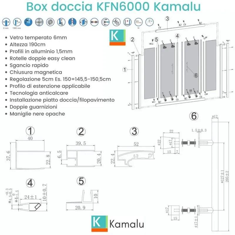 Kamalu - nicchia doccia 220cm doppio scorrevole anticalcare telaio nero kfn6000