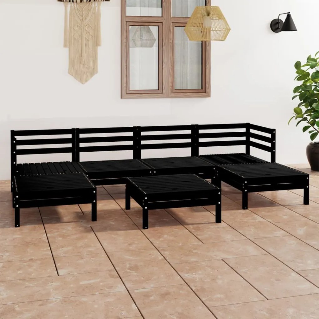 Set salotto da giardino 7 pz in legno massello di pino nero